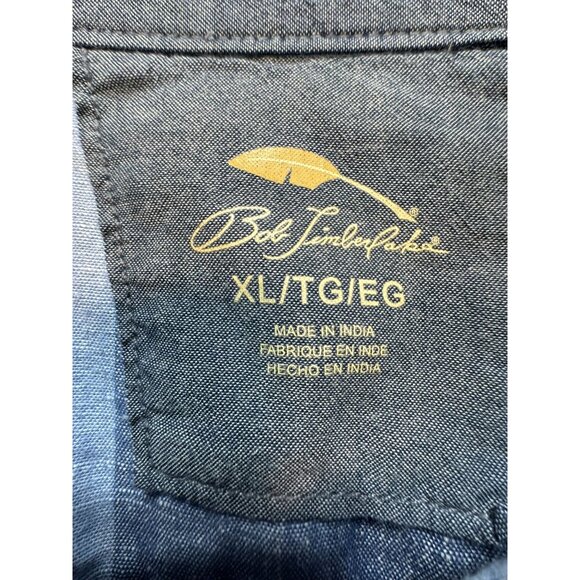 Bob Timberlake Mens  Striped Linen Blend Long Sleeve Polo Shirt XL Blue & Gray - Picture 2 of 11